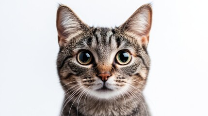 Obraz premium Close-up portrait of a curious tabby cat with striking eyes