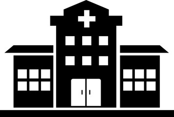 Hospital building icon.Vector of medical clinic, polyclinic logo. Health care building exterior illustration.Clinic with medical pictogram. Symbol, logo illustration.