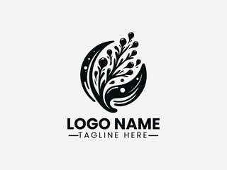 botanical stem with leaves and berries. Natural logo design