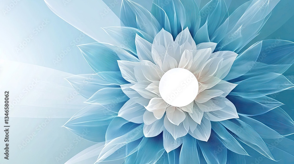 Poster soft abstract background in blue and white, featuring a diffused white circle in the center for a mo