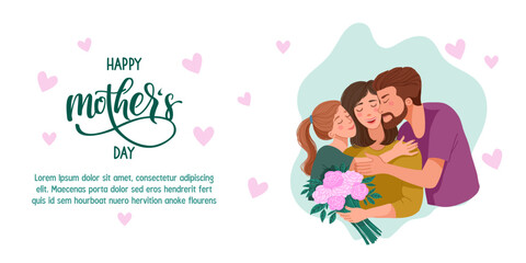  Mothers Day horizontal flyer with happy family