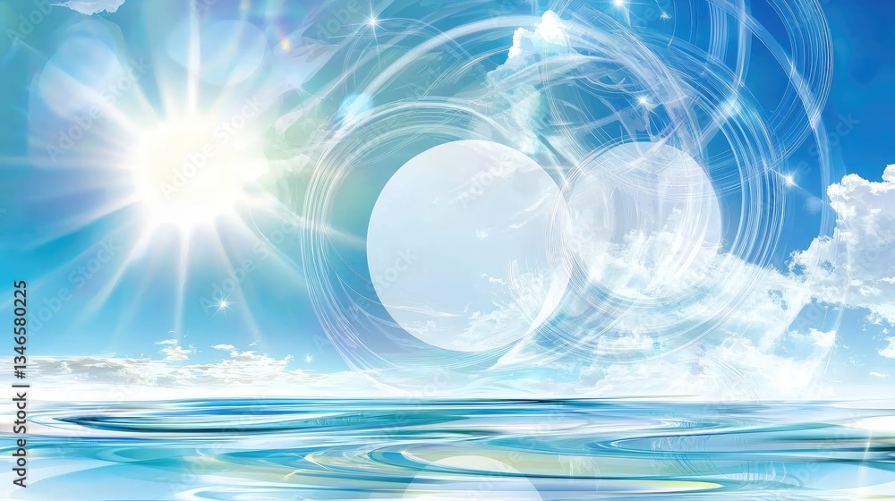 Poster soft abstract background in blue and white, featuring a diffused white circle in the center for a mo