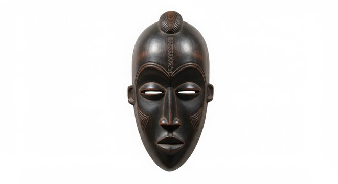 African Tribal Mask, Dark Wood Carved Mask:  Antique Punu Mask from Gabon, West Africa
