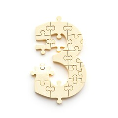 Three Dimensional Puzzle Number Constructed From Interlocking Wooden Pieces