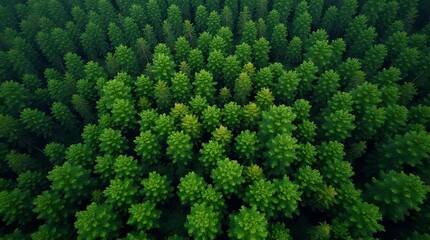 Naklejka premium Dense Green Forest Trees Canopy Aerial View
