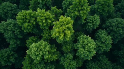 Naklejka premium Lush Green Forest Canopy Aerial View - Dense Bird's Eye View Natural Woods