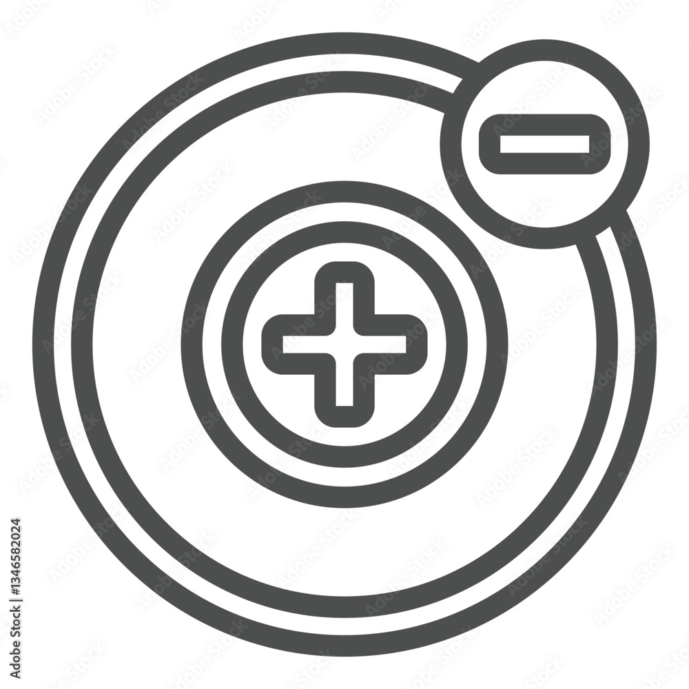 Poster rotation around positive atom line icon, atomic energy concept. vector graphics. plus and minus stru