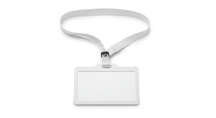 Fototapeta premium Blank White Plastic ID Holder Lanyard; White ID Card Holder with Lanyard for Conference, Event, or Office