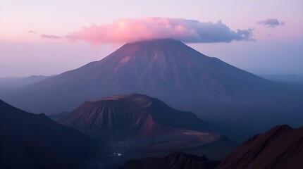 Fototapeta premium Bromo Semeru Pink Sunset Lenticular Cloud - Volcanic Landscape Scenic Peak View