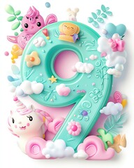 Colorful number 1 with playful elements, suitable for children's content