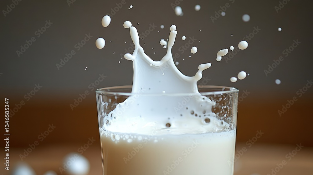 Aufkleber a splash of milk forms a creamy texture as it enters a glass, creating a dynamic, smooth movement fr