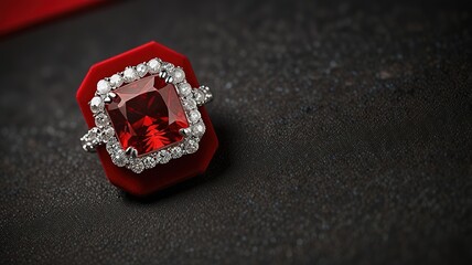 Jewelry diamond against a red box, textured background