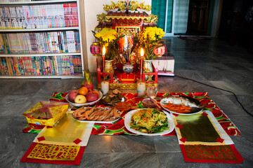 Sacrificial offering for chinese tutelary deity folk religion of taoism Tudigong or Tudishen god...