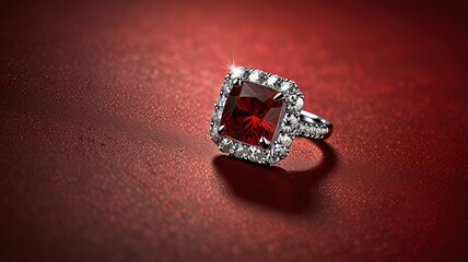 Jewelry diamond against a red box, textured background