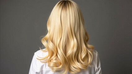 Fototapeta premium Blonde girl in a beauty salon. Wavy light hair back view