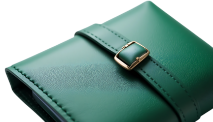 Stylish green leather pouch with buckle clasp