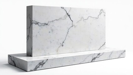 side view of marble tombstone with smooth and polished surface and classic design on white background