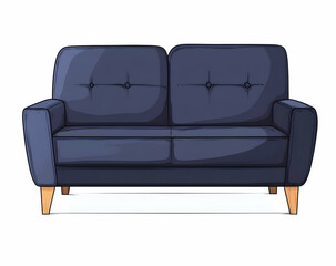 A simple dark blue velvet sofa chair with wooden legs, front view, white background, simple design, no details, high quality, high resolution,
