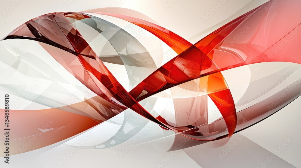 Poster soft white background with red digital flowing lines, futuristic movement and dynamic abstract desig