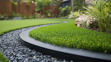 A plastic border edging artificial grass for a clean and defined look