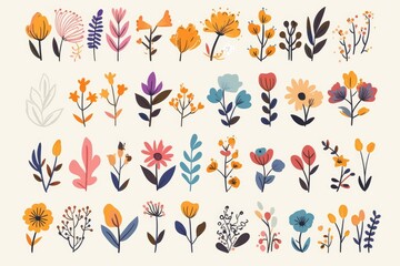 Colorful vector illustrations featuring diverse floral and botanical designs
