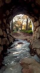 Obraz premium Frozen Stream Through Stone Archway.
