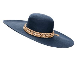 Elegant navy floppy hat featuring an intricate woven decorative band