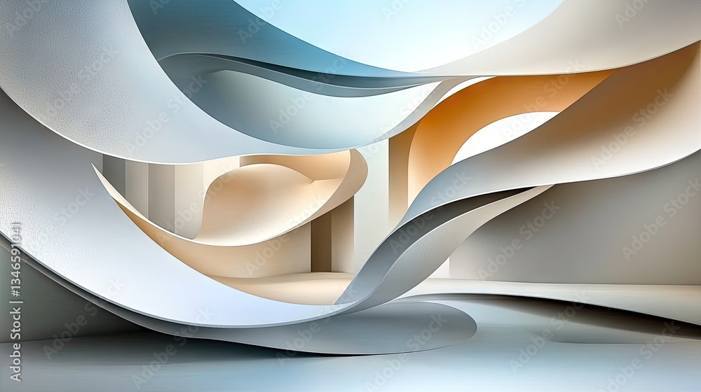 Poster subtle gray and white wave-like textures, smooth flowing design, and soft gradients for an abstract 