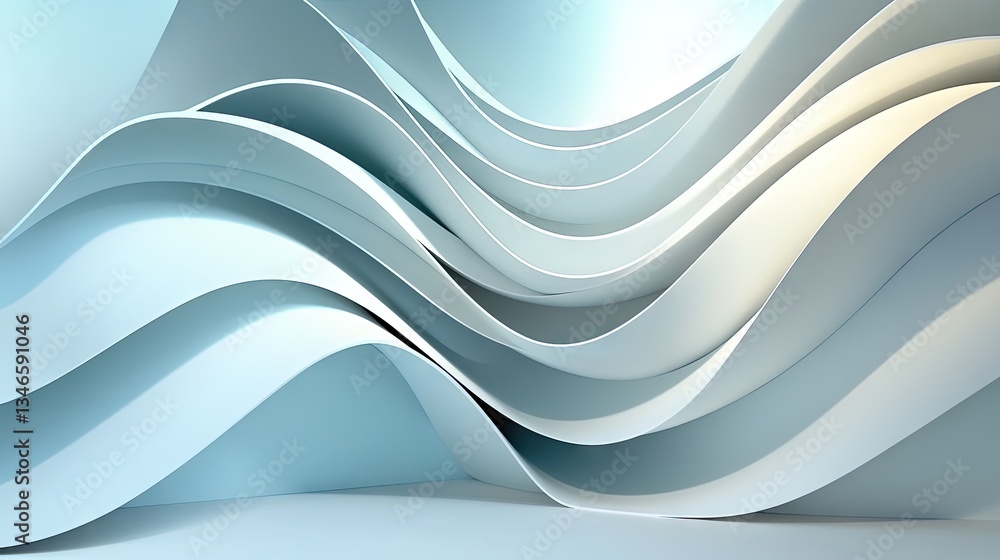 Poster subtle gray and white wave-like textures, smooth flowing design, and soft gradients for an abstract 