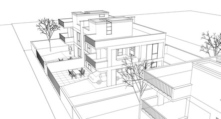 modern townhouse sketch 3d illustration	
