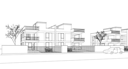 modern townhouse sketch 3d illustration	
