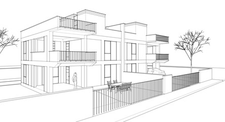 modern townhouse sketch 3d illustration	
