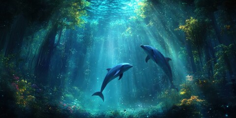 Fototapeta premium Graceful Dolphins in Motion Banner