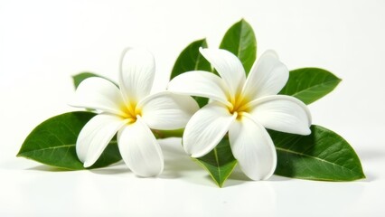 Fototapeta premium Jasmine flowers with leaves on a white background