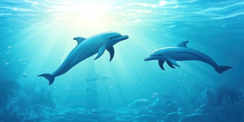 Naklejka premium Graceful Dolphins in Motion Banner