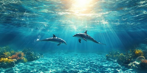 Obraz premium Graceful Dolphins in Motion Banner