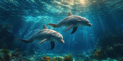 Naklejka premium Graceful Dolphins in Motion Banner