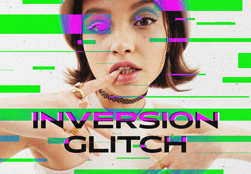 Inversion Glitch Photo Effect Mockup
