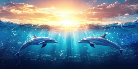 Fototapeta premium Graceful Dolphins in Motion Banner
