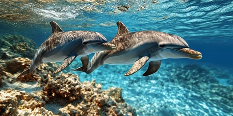 Fototapeta premium Graceful Dolphins in Motion Banner