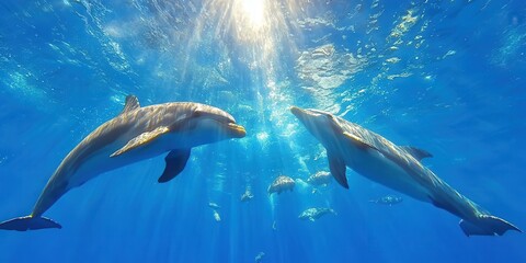 Naklejka premium Graceful Dolphins in Motion Banner