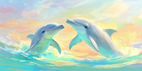 Fototapeta premium Graceful Dolphins in Motion Banner