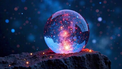 Naklejka premium Walpurgis Night, crystal ball with cosmic galaxy and starry night sky.