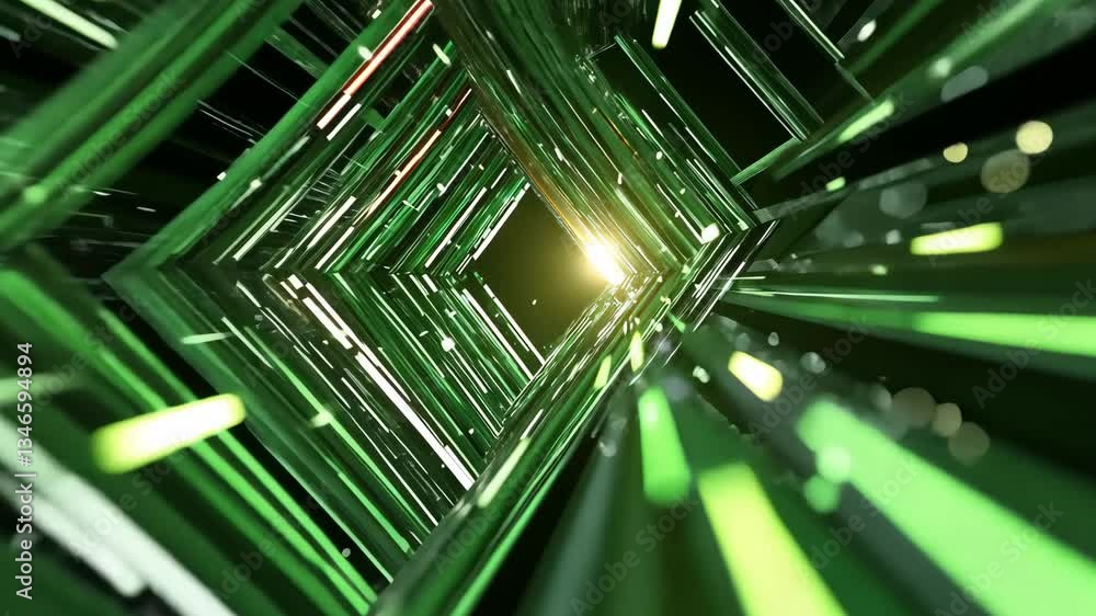 Poster dynamic green light beams with abstract star shape in motion