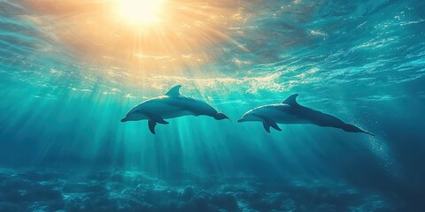 Obraz premium Graceful Dolphins in Motion Banner