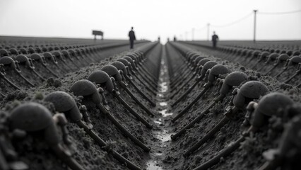 Fototapeta premium Trench of death in the fields, war, trenches