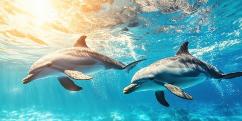 Obraz premium Graceful Dolphins in Motion Banner