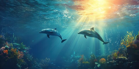 Obraz premium Graceful Dolphins in Motion Banner