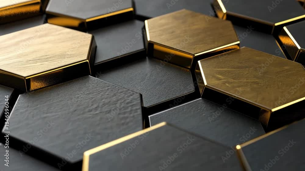 Poster abstract pattern of hexagonal tiles in black and gold design