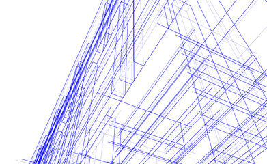 Modern Architectural Linear Wireframe 3d Sketch